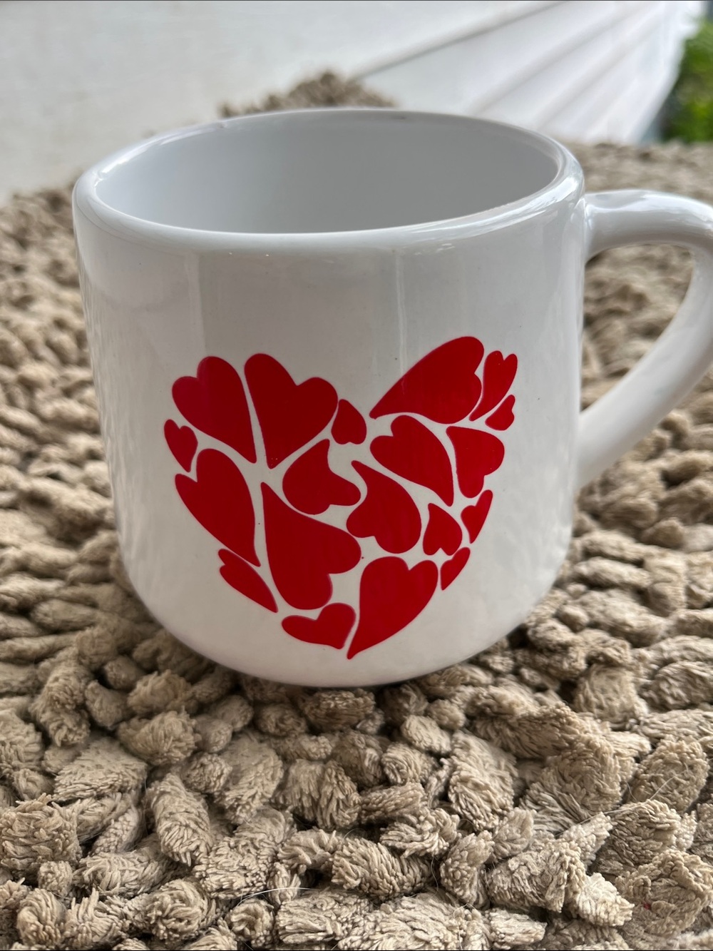 White Ceramic Mug with Red Heart Design - Home Dining